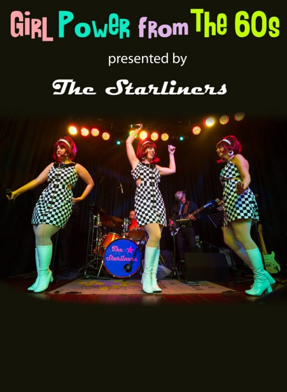 Poster featuring girls in checker dresses with space for gig info at bottom